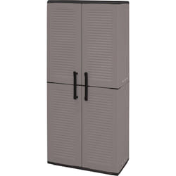 Armadio da esterno Akina, Mobile da balcone, Armadio multiuso con ripiani, 100% Made in Italy, 68x37h163 cm, Grigio e Nero, Finitura righe - Dmora