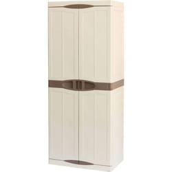 Dmora - Armadio da esterno Adenina, Mobile balcone multiuso, Armadietto outdoor 2 ante, 100% Made in Italy, Beige e Marrone, Finitura elegante,