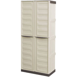 Dmora - Armadio da esterno Adenina, Mobile balcone multiuso, Armadietto outdoor 2 ante, 100% Made in Italy, Beige e Marrone, Finitura righe,