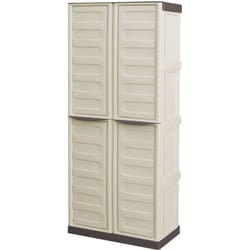 Armadio da esterno Ipno, Armadio balcone multiuso, Mobile porta scope 2 ante, 100% Made in Italy, 70x47h178 cm, Beige e Marrone, Finitura righe
