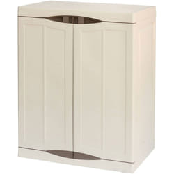 Armadio da esterno Acira, Armadio balcone multiuso, Mobile da esterno a 2 ante, 100% Made in Italy, Beige e Marrone, 70x47h91 cm, Finitura elegante