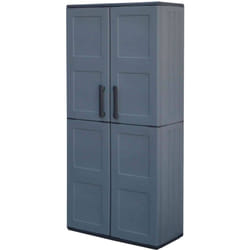 Dmora - Armadio da esterno Akina, Mobile da balcone, Armadio multiuso con ripiani, 100% Made in Italy, 68x37h163 cm, Grigio e Nero, Finitura quadri