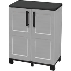 Dmora - Armadio da esterno Anthony, Armadio balcone multiuso, Mobile outdoor 2 ante, 100% Made in Italy, 68x37h90 cm, Grigio chiaro e Nero, Finitura