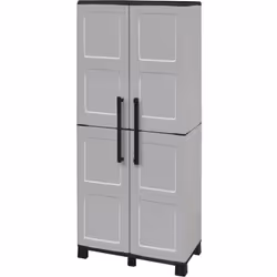 ARMADIO DA ESTERNO - Mobile balcone multiuso 2 ante, 100% Made in Italy, 68x37h169 cm, Grigio chiaro e Nero, Finitura quadri. ...