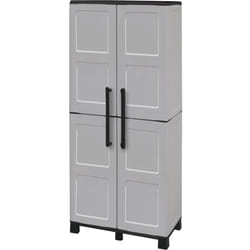 Armadio da esterno Ash, Mobile balcone multiuso 2 ante, 100% Made in Italy, 68x37h169 cm, Grigio chiaro e Nero, Finitura quadri - Dmora