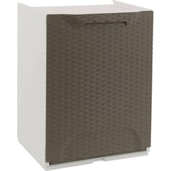 Armadio da esterno Nakri, Mobile outdoor, Armadietto balcone multiuso effetto rattan, 100% Made in Italy, 34x29h47 cm, Tortora e Bianco - Dmora