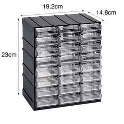 Cassettiera portaminuteria a 24 Atanasia, Organiser portaoggetti con Atanasia trasparenti, 100% Made in Italy, cm 19x15h23, colore Nero
