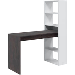 Scrivania Ali, Scrittoio multifunzione reversibile con libreria 5 ripiani, Tavolo da studio o ufficio porta pc portalibri, 120x53h144 cm, Bianco e