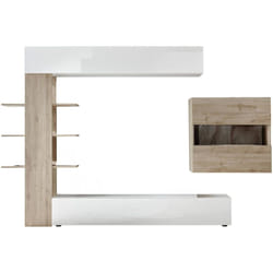 Dmora - Parete attrezzata Aragosta, Composizione soggiorno, Mobile salotto multiuso, Armadio porta tv, Made in Italy, 295x30 h187 cm, Bianco lucido e
