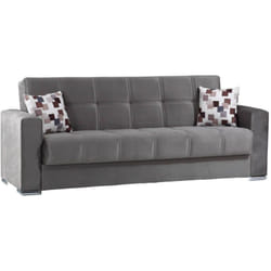 Divano letto 3 posti Arbano, Divano contenitore lineare, Sofà da soggiorno in tessuto imbottito con apertura click-clack, 226x85h91 cm, Grigio - Dmora
