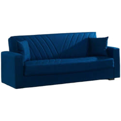 Divano letto 3 posti Adda, Divano contenitore lineare con 2 cuscini, Sofà da soggiorno in tessuto con apertura click-clack, 214x81xh89 cm, Blu - Dmora