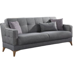 Dmora - Divano letto 3 posti Argia, Divano contenitore lineare con 3 cuscini, Sofà da soggiorno in tessuto apertura click-clack, 207x82xh92 cm, Grigio