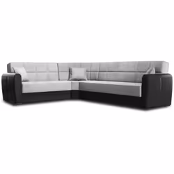 DIVANO LETTO CON PENISOLA - Divano contenitore in ecopelle e tessuto, Sofà con apertura click-clack, 305x238h91 cm, Nero e Gr ...
