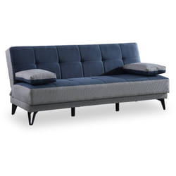 Divano letto 3 posti Aborigeni, Divano in tessuto imbottito, Sofà da soggiorno con apertura click-clack, 190x87h97 cm, Grigio e Blu - Dmora