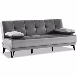 DIVANO LETTO 3 POSTI - Divano in tessuto imbottito, Sofà da soggiorno con apertura click-clack, 190x87h97 cm, Grigio.PRATICO ...