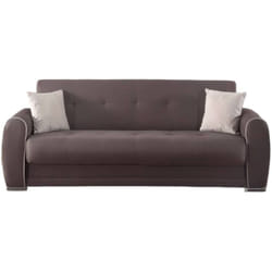 Divano letto 3 posti Alfo, Divano contenitore con 2 cuscini, Sofà in tessuto imbottito con apertura click-clack, 224x85h87 cm, Grigio Chiaro - Dmora