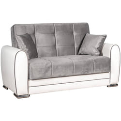 Divano letto con penisola Aloe, Divano contenitore reversibile in ecopelle e tessuto, Sofà apertura click-clack, 163x84h91 cm, Bianco e Grigio - Dmora