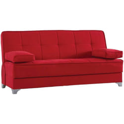 Divano letto 3 posti Andrey, Divano contenitore lineare con 2 cuscini inclusi, Sofà da soggiorno apertura click-clack, 190x87xh91 cm, Rosso - Dmora