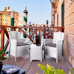 Salottino da esterno Armin, Set da giardino con cuscini, Salottino effetto rattan, 100% Made in Italy, Bianco