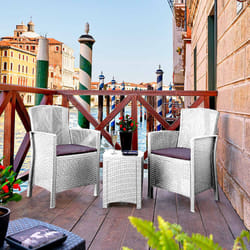 Salottino da esterno Armin, Set da giardino con cuscini, Salottino effetto rattan, 100% Made in Italy, Bianco