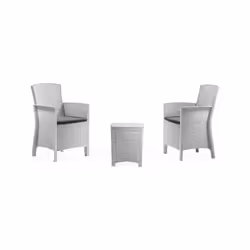 Salottino da esterno Armin, Set da giardino con cuscini, Salottino effetto rattan, 100% Made in Italy, Bianco