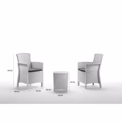 Salottino da esterno Armin, Set da giardino con cuscini, Salottino effetto rattan, 100% Made in Italy, Bianco