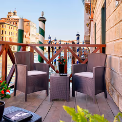 Salottino da esterno Armin, Set da giardino con cuscini, Salottino effetto rattan, 100% Made in Italy colore Marrone