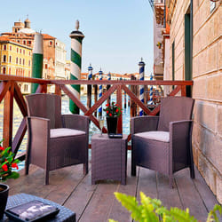 Salottino da esterno Armin, Set da giardino con cuscini, Salottino effetto rattan, 100% Made in Italy colore Marrone