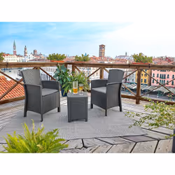 Salottino da esterno Armin, Set da giardino con cuscini, Salottino effetto rattan, 100% Made in Italy, Antracite