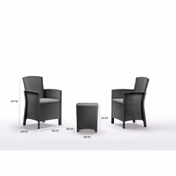 Salottino da esterno Armin, Set da giardino con cuscini, Salottino effetto rattan, 100% Made in Italy, Antracite