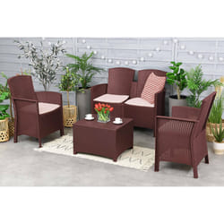 Salottino da esterno Asiak, Set da giardino con cuscini, Salottino effetto rattan, 100% Made in Italy colore Marrone