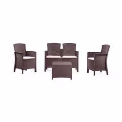 Salottino da esterno Asiak, Set da giardino con cuscini, Salottino effetto rattan, 100% Made in Italy colore Marrone