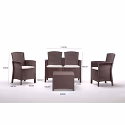 Salottino da esterno Asiak, Set da giardino con cuscini, Salottino effetto rattan, 100% Made in Italy colore Marrone