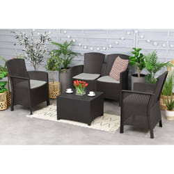 Salottino da esterno Asiak, Set da giardino con cuscini, Salottino effetto rattan, 100% Made in Italy, Antracite