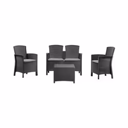 Salottino da esterno Asiak, Set da giardino con cuscini, Salottino effetto rattan, 100% Made in Italy, Antracite
