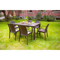 Tavolo da esterno Adila, Tavolo rettangolare da giardino, Tavolo da giardino multiuso effetto rattan, 100% Made in Italy, Cm 150x90h74, Marrone