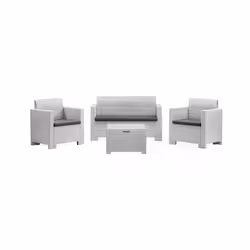 Salottino da esterno Gazania, Set da giardino con cuscini, Salottino effetto rattan, 100% Made in Italy colore Bianco