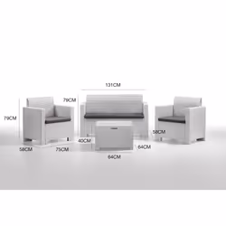 Salottino da esterno Gazania, Set da giardino con cuscini, Salottino effetto rattan, 100% Made in Italy colore Bianco