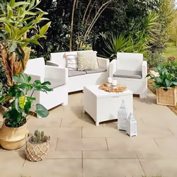 Salottino da esterno Gazania, Set da giardino con cuscini, Salottino effetto rattan, 100% Made in Italy colore Bianco - Vista aggiuntiva 4