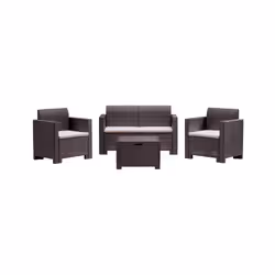 Salottino da esterno Gazania, Set da giardino con cuscini, Salottino effetto rattan, 100% Made in Italy, Marrone