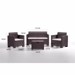 Salottino da esterno Gazania, Set da giardino con cuscini, Salottino effetto rattan, 100% Made in Italy, Marrone