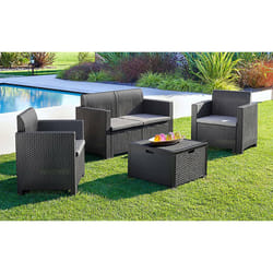 Salottino da esterno Gazania, Set da giardino con cuscini, Salottino effetto rattan, 100% Made in Italy, Antracite