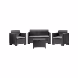 Salottino da esterno Gazania, Set da giardino con cuscini, Salottino effetto rattan, 100% Made in Italy, Antracite