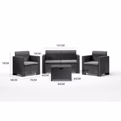 Salottino da esterno Gazania, Set da giardino con cuscini, Salottino effetto rattan, 100% Made in Italy, Antracite