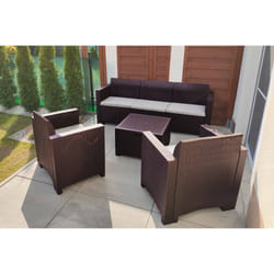 Salottino da esterno Admiral, Set da giardino con cuscini, Salottino effetto rattan, 100% Made in Italy, Marrone