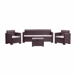 Salottino da esterno Admiral, Set da giardino con cuscini, Salottino effetto rattan, 100% Made in Italy, Marrone