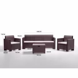 Salottino da esterno Admiral, Set da giardino con cuscini, Salottino effetto rattan, 100% Made in Italy, Marrone