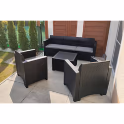 Salottino da esterno Admiral, Set da giardino con cuscini, Salottino effetto rattan, 100% Made in Italy, Antracite