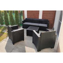 Salottino da esterno Admiral, Set da giardino con cuscini, Salottino effetto rattan, 100% Made in Italy, Antracite