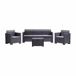 Salottino da esterno Admiral, Set da giardino con cuscini, Salottino effetto rattan, 100% Made in Italy, Antracite